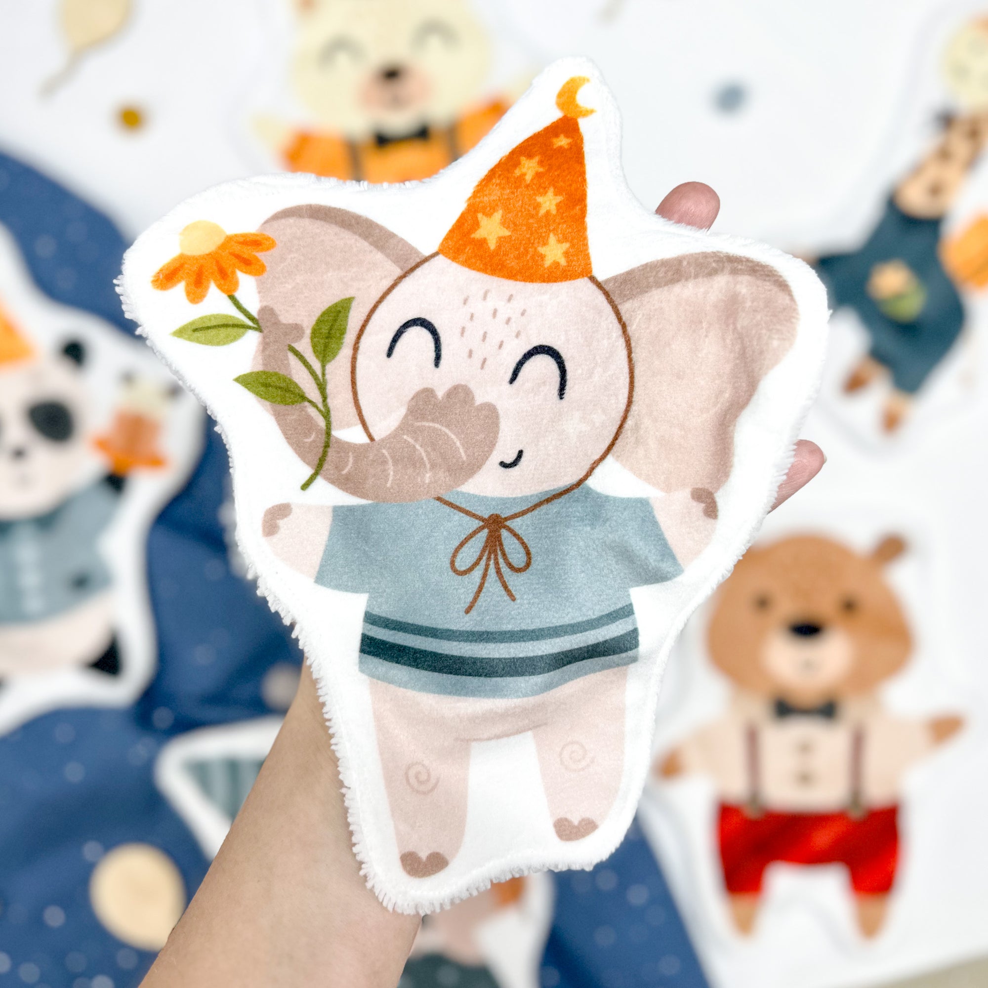 Coton lavable bébé XXL – éléphant anniversaire – coton réutilisable et ultra doux